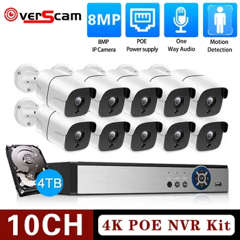 10-канальная система безопасности 4K POE NVR 8MP для наружного/внутреннего уличного обнаружения человека, пуля, металлическая камера Видеонаблюдения, Аудио комплекты