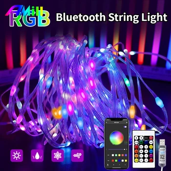 10 М Умная светодиодная гирлянда с управлением через приложение RGB-гирлянда USB Bluetooth с дистанционным управлением, сказочные гирлянды, рождественские украшения для дома