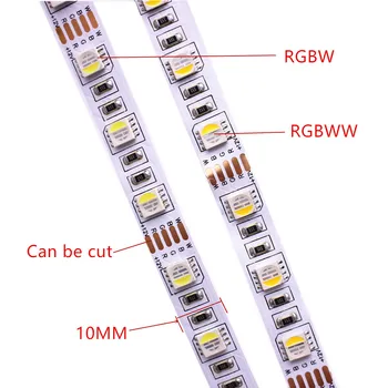 10 мм печатная плата RGBW RGBWW светодиодная лента 5050 DC12V 24V Гибкий свет RGB + белый/RGB + теплый белый 4 цвета в 1 светодиодном чипе 60 светодиодов/м 5 м/лот.