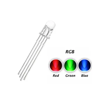1000 Шт., 5 мм RGB DIP LED, общий катод, прозрачная вода, 4-контактный Красный Зеленый Синий Трехцветный светильник, Световые бусины