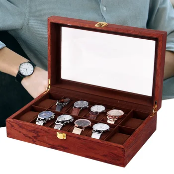 12 слотов Винтажная деревянная коробка для часов, органайзер для хранения ювелирных изделий