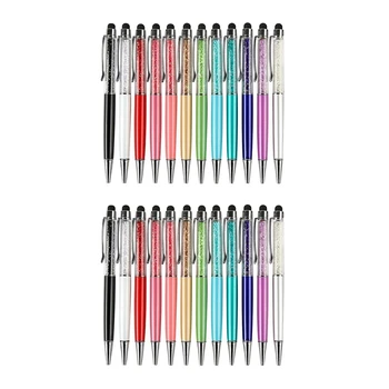 24 шт./упак., 2-в-1, тонкий стилус со стразами и шариковые ручки с чернилами (12 цветов)