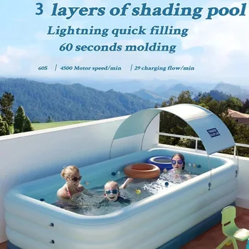 3-Слойный автоматический надувной бассейн, Большие бассейны для семьи, Съемный детский солнцезащитный козырек, Складной бассейн, Ванна из ПВХ для детей