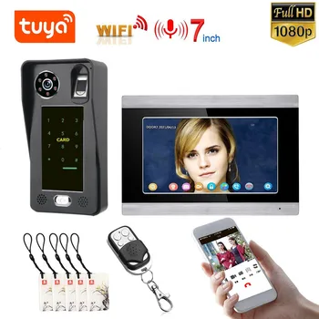 7-дюймовый Wifi Беспроводной Отпечаток пальца IC-карты Видеодомофон Дверной Звонок Домофон с проводной камерой HD 1080P