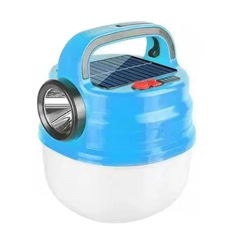 80 Вт Портативный Открытый Солнечный Фонарь для Кемпинга, USB Перезаряжаемая Лампа для палатки, Лагерные Фонари, Аварийное освещение, синий