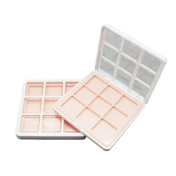 9 Сеток, Пустой розовый квадратный пластиковый футляр для теней для век, прозрачная крышка, Коробки для упаковки косметики, палитра пудры с алюминиевой подставкой 10 шт.