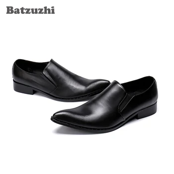 Batzuzhi/ Мягкая Черная Мужская обувь из натуральной кожи, Официальные модельные туфли в деловом стиле, Кожаные Туфли с острым носком, Высокое Качество, большие Размеры US6-US12