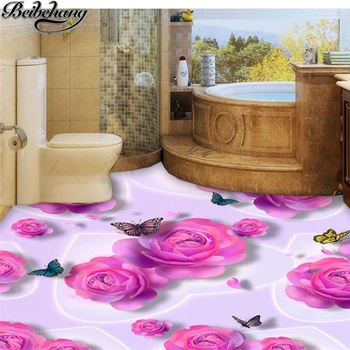 beibehang, Изготовленная на заказ картина для украшения пола, 3D розовые розы, бабочка, эстетическая мода, 3D картина для пола в гостиной, 3d обои