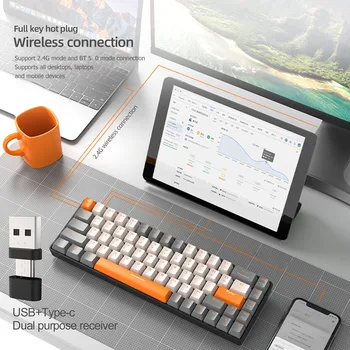 Bluetooth-Совместимая Геймерская клавиатура 5.0 Эргономичная Игровая Клавиатура Беспроводная 2.4G 68 Клавиш с горячей Вилкой Портативная Дорожная для Компьютера PC
