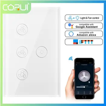 CORUI Tuya WiFi Умный вентилятор, светильник, Сенсорная панель, Таймер, Бесступенчатый Переключатель скорости, Пульт дистанционного управления, Alexa Google Home Assistant IFTTT