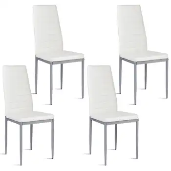 Costway Набор из 4 обеденных стульев из искусственной кожи, Элегантная Дизайнерская мебель для дома Белого цвета