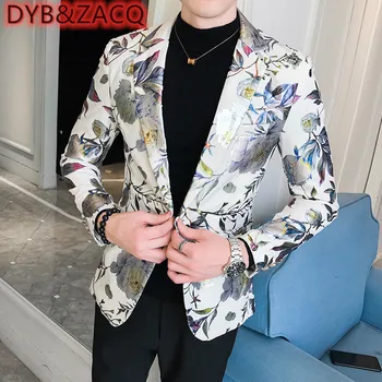 DYB & ZACQ, Весенний новый мужской одиночный костюм, корейская версия молодежной моды, повседневный мужской костюм с позолоченным принтом, тонкий маленький костюм