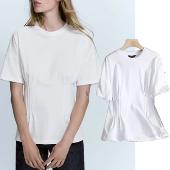 Elmsk, футболка с круглым вырезом и коротким рукавом, повседневный топ для женщин 2023, модная простая хлопковая летняя футболка