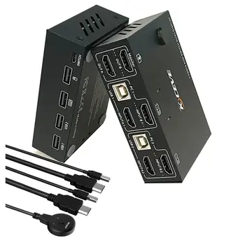 KVM-коммутатор 2 компьютера 2 монитора, 4K @ 30 Гц, двойной монитор HDMI USB 2.0, переключатель клавиатуры и мыши для ПК, поддержка копирования и расширения