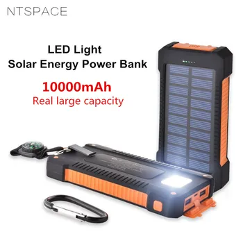 NTSPACE Solar Power Bank Водонепроницаемая солнечная батарея емкостью 10000 мАч, двойное USB-зарядное устройство, внешнее зарядное устройство Powerbank Со светодиодной подсветкой Compass