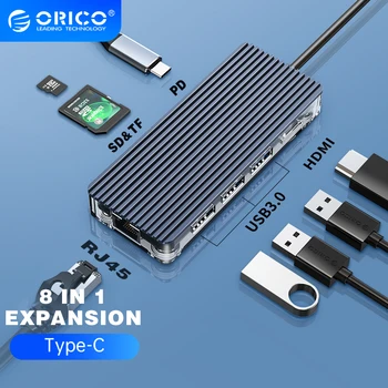 ORICO 11 в 1 док-станция USB TYPE C, концентратор, Разветвитель, конвертер usb c в hdmi, 100 Вт, Устройство для Быстрой зарядки, Устройство Чтения карт памяти, аксессуары для ПК