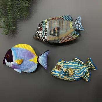 QIQIPP Резьба по дереву, магниты на холодильник ручной работы, домашние креативные магниты, трехмерные украшения из морских рыб