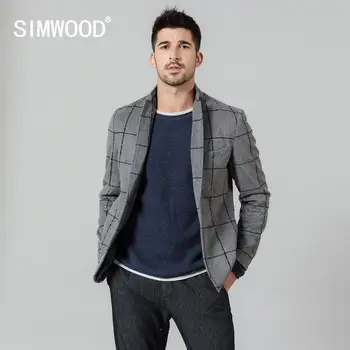 SIMWOOD 2022, весенне-зимние новые повседневные блейзеры, мужские модные клетчатые костюмы, куртка, полушерстяные пальто в клетку, большие размеры, верхняя одежда SI980660