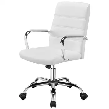 SMILE MART Регулируемое Кресло для руководителя из искусственной кожи с поворотом посередине спинки, Белое игровое кресло, Мебель, Парикмахерское кресло