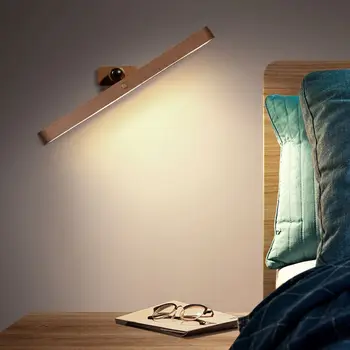USB Магнитная Зарядка Деревянное Зеркало с фронтальным заполняющим светом Светодиодный Ночник с возможностью поворота на 360 °, сенсорный настенный светильник, Прикроватная лампа для спальни, Главная