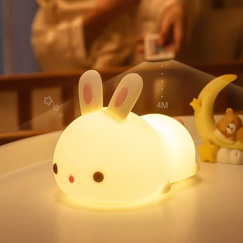 USB Перезаряжаемая Ночная лампа Кролик Кошка Силиконовый ночник Сенсорный датчик Прикроватная светодиодная лампа для спальни с пультом дистанционного управления Для детей Подарок для ребенка