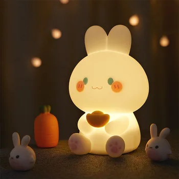 USB Перезаряжаемые лампы С регулируемой Яркостью Силиконовый ночник с кроликом, сенсорная настольная лампа для детей, детские подарки, Мультяшный милый Кролик-животное