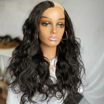 Бесклеевая 24-дюймовая свободная часть, черный объемный волнистый U-образный парик, бразильские парики из человеческих волос для женщин с волосами младенца, мягкий U-образный парик