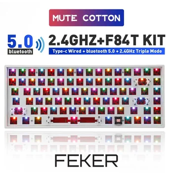 Беспроводная Механическая клавиатура Feker 84 с возможностью горячей замены Diy с тремя Режимами 2,4 ГГц Nkro Комплект Хлопчатобумажной клавиатуры с подсветкой