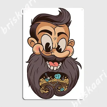 Борода пещера сокровищ Бородатый мужчина Забавная мультяшная металлическая вывеска Паб настенная табличка Дизайн дома жестяные вывески плакаты