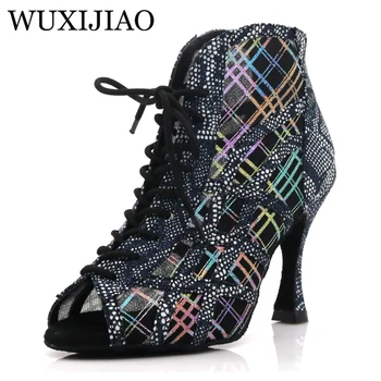 Бренд WUXIJIAO/ высокие сапоги для латиноамериканских танцев, обувь на мягкой подошве, обувь для сальсы, бальные женские сетчатые танцевальные туфли на высоком каблуке