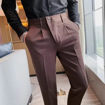 Брендовая одежда, роскошный однотонный деловой костюм, брюки, Мужская одежда, простая облегающая официальная одежда, офисные брюки, универсальные мужские панталоны 36