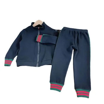 Весенне-осенний комплект одежды для мальчиков и девочек, толстовка на молнии с длинным рукавом, пальто + Брюки, полосатый спортивный костюм, спортивный костюм из 2 предметов