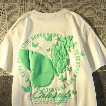 Винтажная футболка Мужская Уличная футболка с японским принтом 2023 женская Хлопковая повседневная футболка в стиле Харадзюку с коротким рукавом ins Новинка