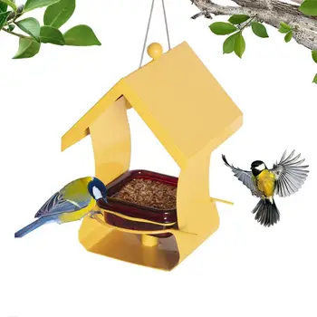 Вместительная Подвесная Кормушка для птиц в форме домика с Перилами для Наружного сада, Простой в Установке Контейнер для корма Колибри для Двора