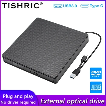 Внешний оптический привод TISHRIC USB3.0 Type C, устройство записи DVD CD, Подключи и играй для ноутбука Macbook, настольного ПК