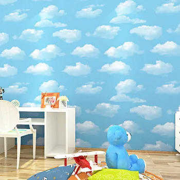 Голубое небо Простая Детская Комната Спальня Гостиная Фоновые Обои Голубое Небо Белое Облако Потолок Обои Для Верхней части Дома