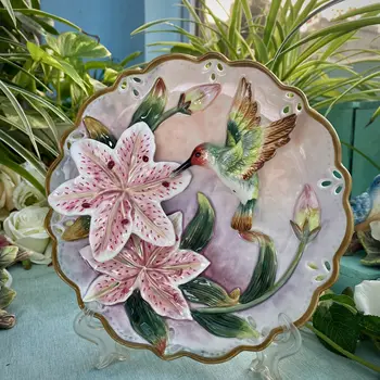 Декоративная настенная посуда 3D Lily Hummingbird, фарфоровые тарелки, предметы домашнего декора, аксессуары для украшения комнат