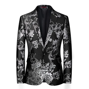 Деловой повседневный маленький пиджак европейского черного цвета Великолепный мужской модный тонкий костюм Индивидуальность Сценическое представление Банкет