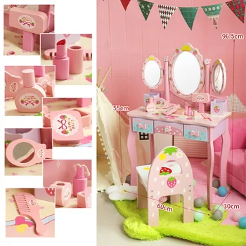 Деревянный детский туалетный столик, расческа для дома, губная помада, набор косметических игрушек, развивающая игрушка для девочек, подарок на день рождения