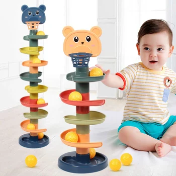 Детская игрушка, Вращающийся Катящийся мяч, Скользящая башня, игрушка для малышей, Вращающаяся игрушка для раннего обучения, игрушка для укладки шариков, Подарочная коробка для детей