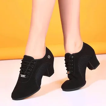 дышащая обувь женская танцевальная обувь на шнуровке женские туфли для бальных латиноамериканских танцев большого размера 34-42 на каблуке 5 см