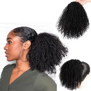 Женские Синтетические волосы в стиле Афро, Вьющиеся, С Пышным Хвостом, Короткий Парик Для Наращивания, Шиньон
