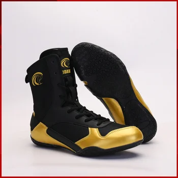 Золотисто-черные Дышащие мужские боксерские туфли, Размер 39-45, Борцовские ботинки Sangbo с мягкой подошвой на шнуровке, профессиональная обувь для борьбы