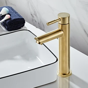 Золотой Смеситель для ванной Комнаты из твердой Латуни, Смеситель для холодной и горячей воды, раковина с одной ручкой, на бортике, матовый
