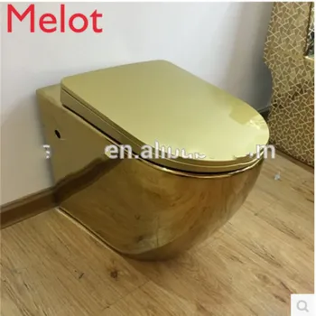 золотой туалет для ванной комнаты, унитаз золотого цвета, настенный унитаз