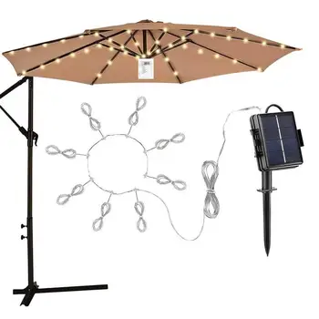 Зонт для патио с солнечной светодиодной подсветкой и водонепроницаемостью, 8 фонарей, подвесной зонт на столбе, наружный декор для сада на заднем дворе