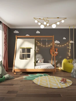 Игровая комната для детей, кровать-домик на дереве, детская кроватка для девочек, коттедж для мальчика, кровать-палатка, качели