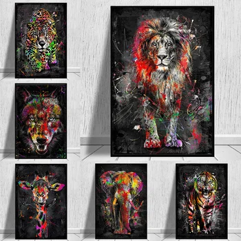 Изображение Льва, слона, Волка, Печать на холсте, Картина, Плакат с животными, уличное граффити, Настенное искусство, Модный Домашний декор в спальню
