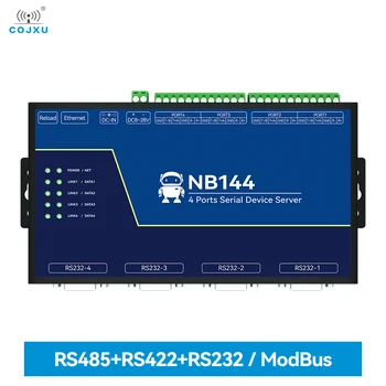 Изолированный 4-канальный Последовательный сервер RS232/422/485 RJ45 Modbus Gateway COJXU NB144 TCP/UDP/MQTT по команде AT Встроенный Сторожевой таймер