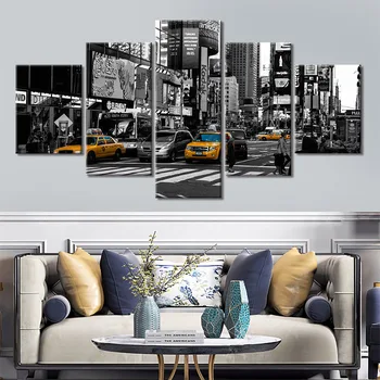 Картина на холсте Уличный Пейзаж Нью-Йорка, 5 Панелей, Белые, черные Фотографии для гостиной, Домашний Декор, Настенный Художественный Принт, Плакаты, Принты